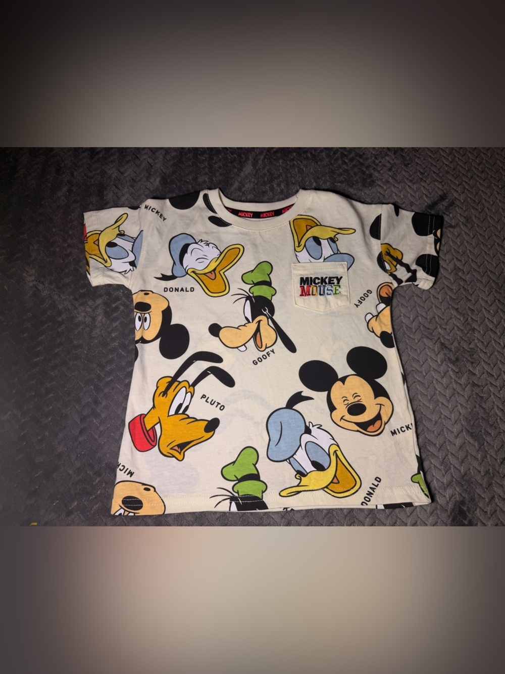 Disney Mickey Mouse Cream T-Shirt with Yellow, Green, Black Accents